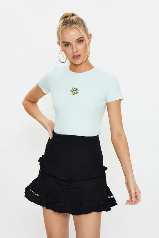 Blue T Shirt Short Sleeve Embroided sold by Ally Fashion