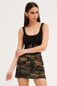 Green Print Camoflage Cargo Mini Skirt sold by Ally Fashion