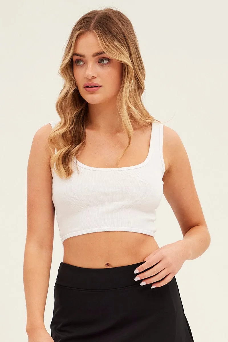 White Crop Tank Top Scoop Neck sold by Ally Fashion product image thumbnail 3