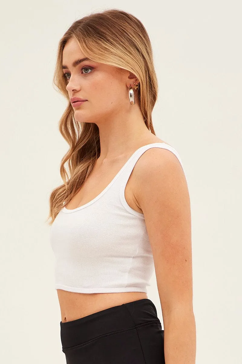 White Crop Tank Top Scoop Neck sold by Ally Fashion product image thumbnail 4
