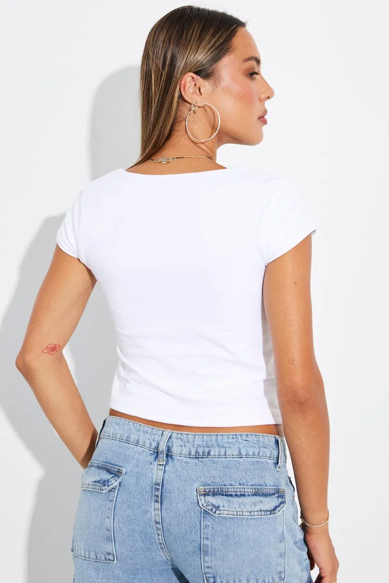 White T Shirt Cap Sleeve Square Neck Seamless sold by Ally Fashion product image thumbnail 5