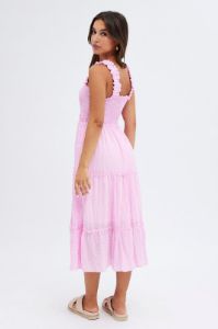 Pink Midi Dress Shirred Bust Tiered sold by Ally Fashion