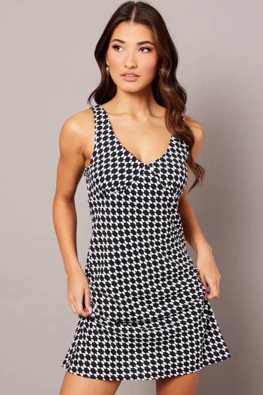 Black Geo Mini Dress V-neck sold by Ally Fashion
