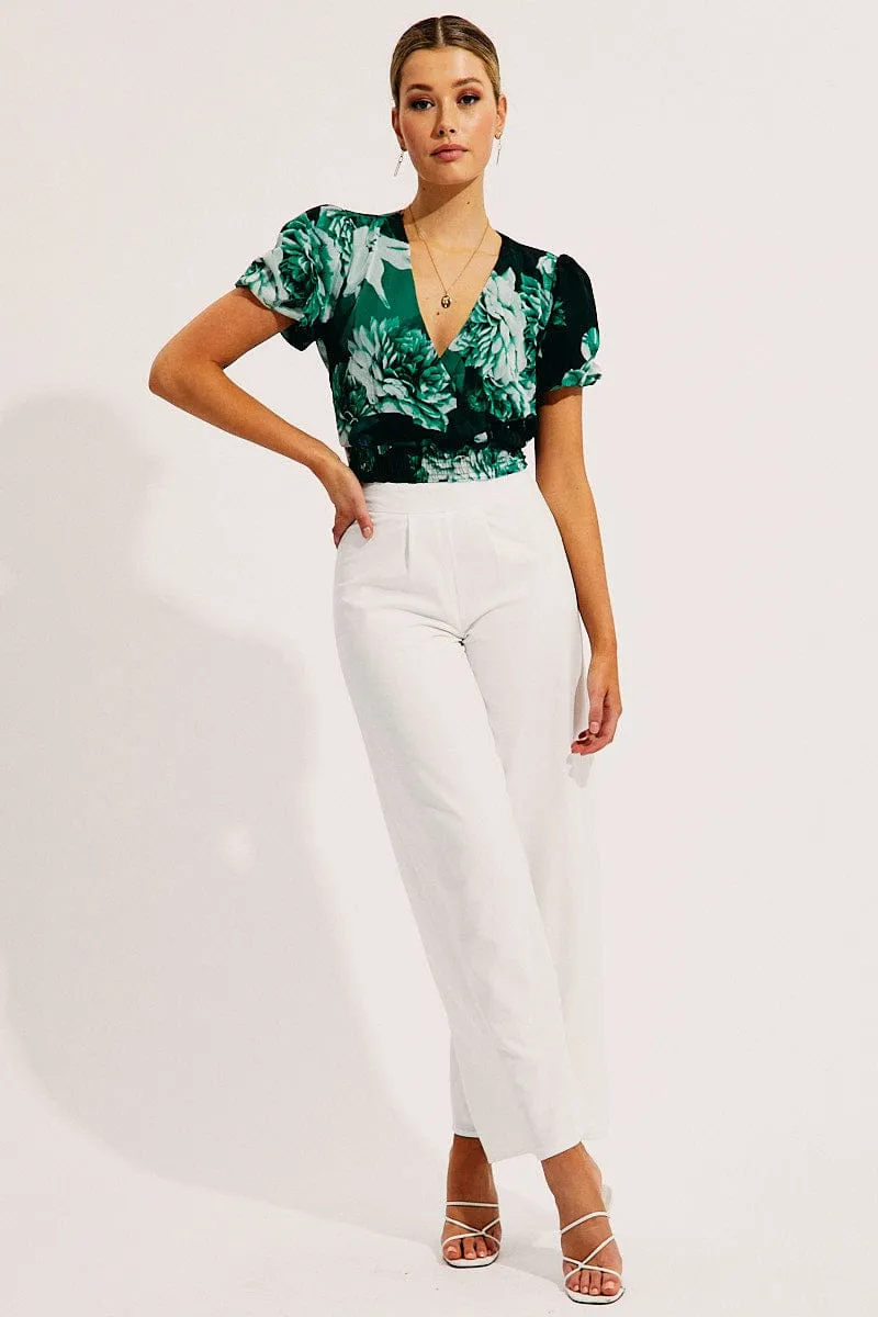 Floral Print Short Sleeve Floral Print V-Neck Crop Top sold by Ally Fashion product image thumbnail 2