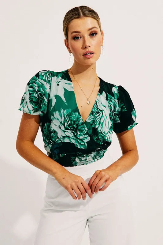 Floral Print Short Sleeve Floral Print V-Neck Crop Top sold by Ally Fashion