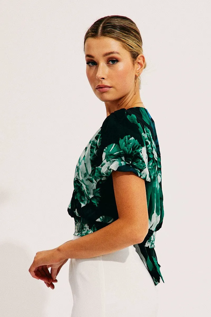 Floral Print Short Sleeve Floral Print V-Neck Crop Top sold by Ally Fashion product image thumbnail 5