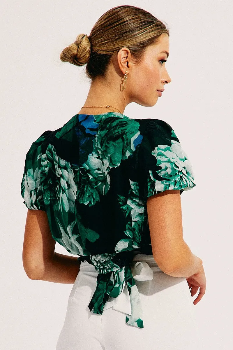 Floral Print Short Sleeve Floral Print V-Neck Crop Top sold by Ally Fashion product image thumbnail 4