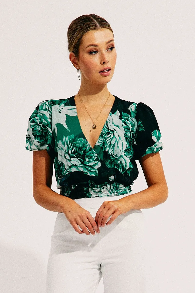 Floral Print Short Sleeve Floral Print V-Neck Crop Top sold by Ally Fashion product image thumbnail 3