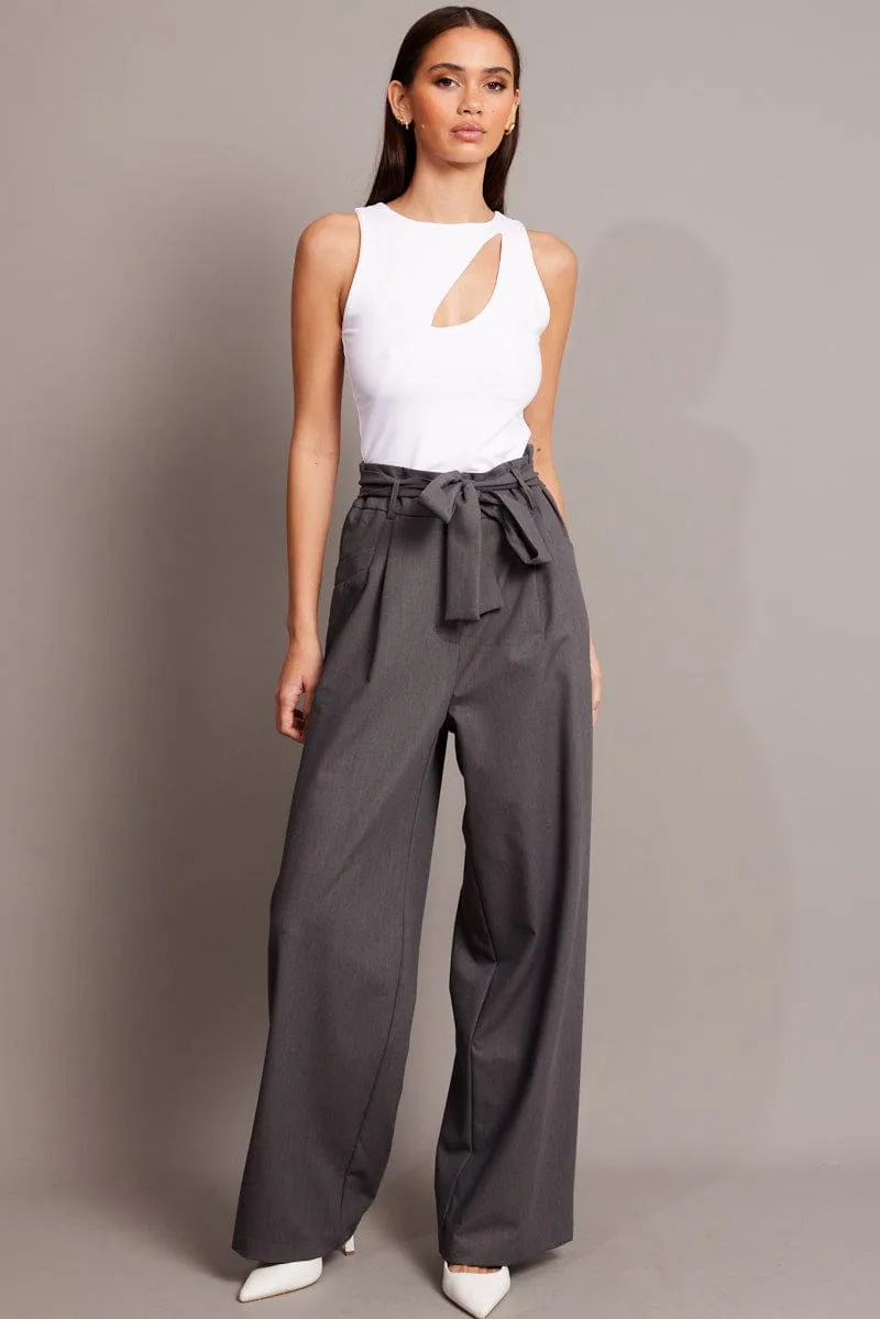 Grey Wide Leg Pants Waist Tie sold by Ally Fashion product image thumbnail 2