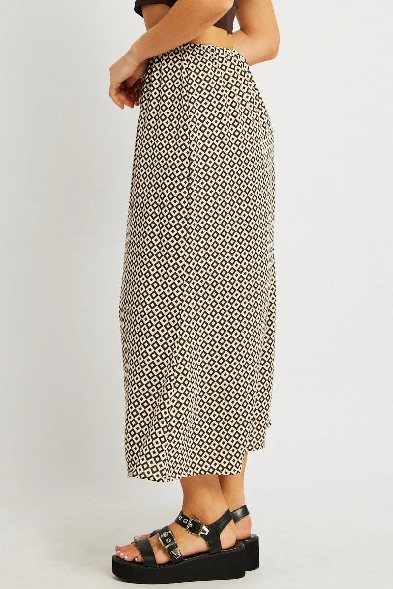 Brown Geo Midi Slip Skirt Mid Rise Elastic Waist sold by Ally Fashion product image thumbnail 4