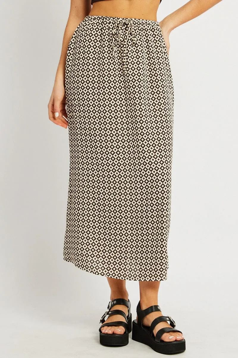 Brown Geo Midi Slip Skirt Mid Rise Elastic Waist sold by Ally Fashion product image thumbnail 3