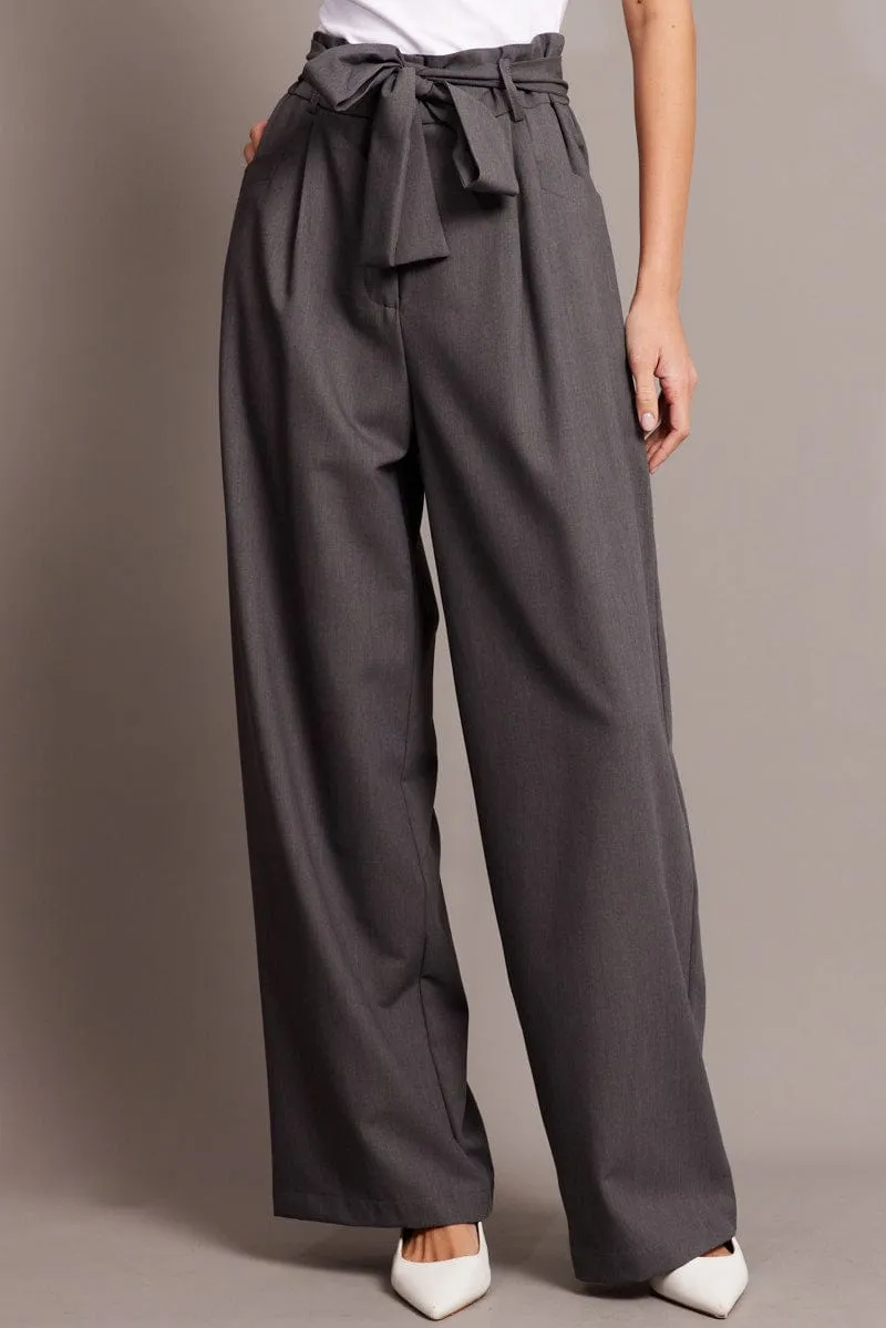 Grey Wide Leg Pants Waist Tie sold by Ally Fashion product image thumbnail 3