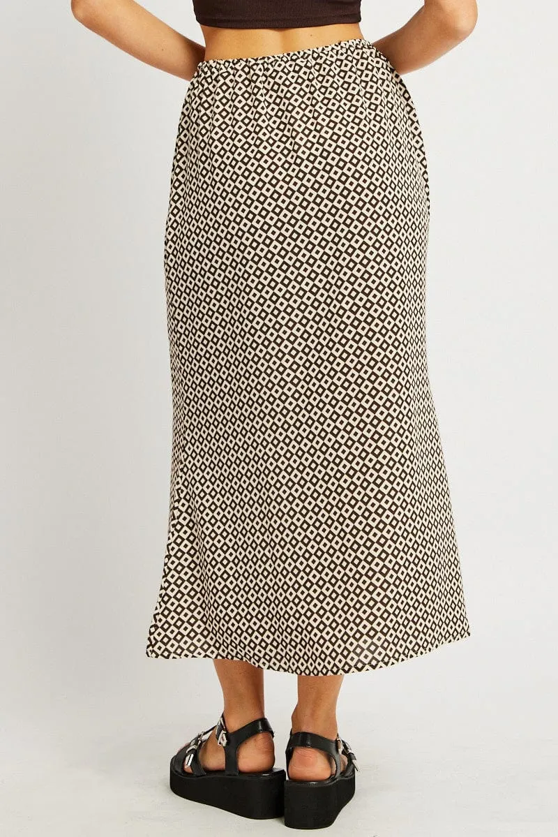 Brown Geo Midi Slip Skirt Mid Rise Elastic Waist sold by Ally Fashion product image thumbnail 5