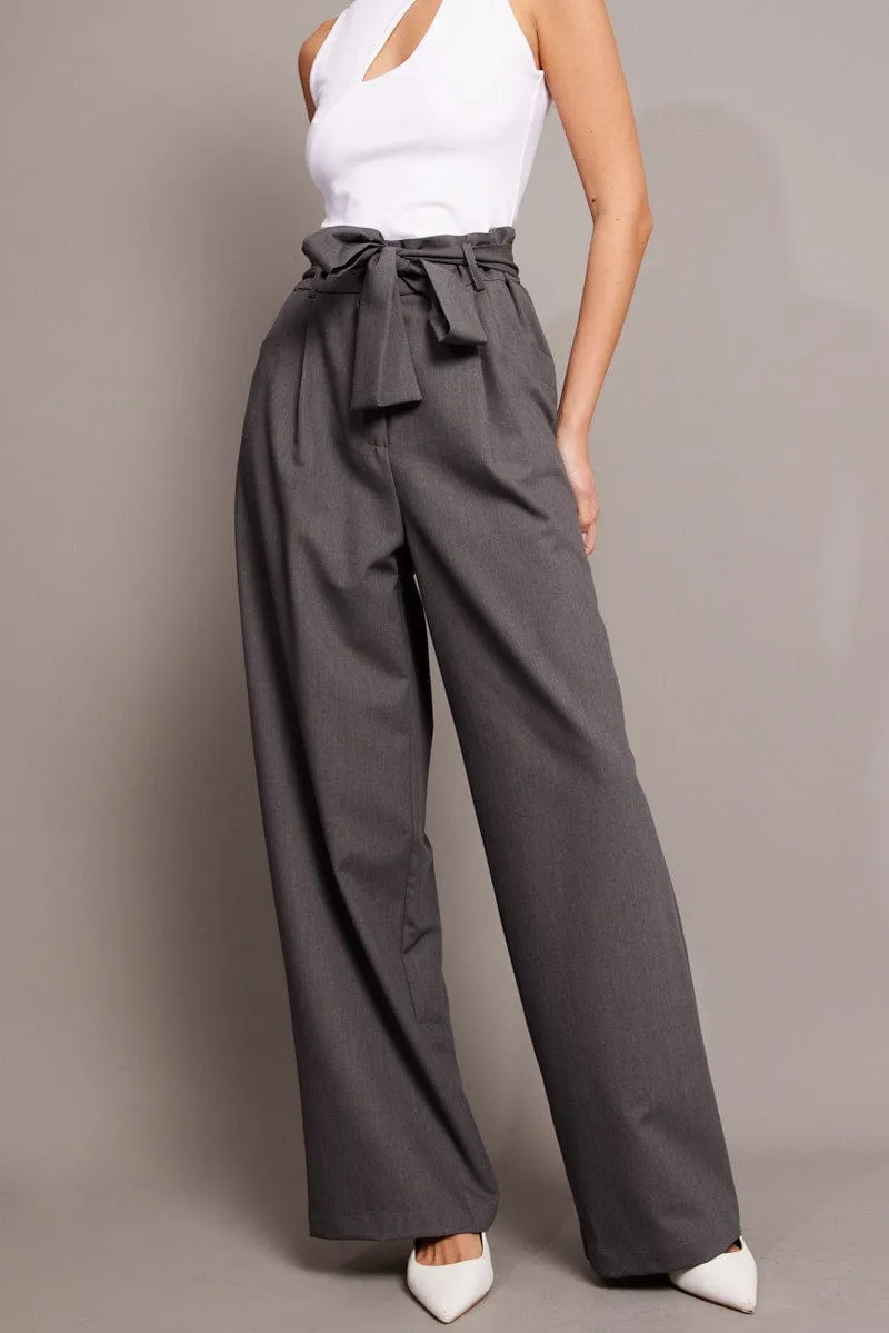 Grey Wide Leg Pants Waist Tie sold by Ally Fashion