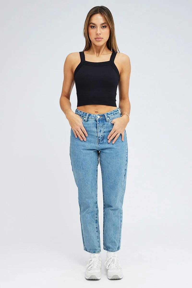 Blue High Rise Mom Jeans sold by Ally Fashion product image thumbnail 3