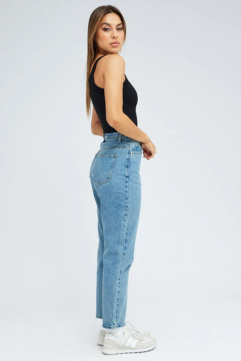 Blue High Rise Mom Jeans sold by Ally Fashion product image thumbnail 4