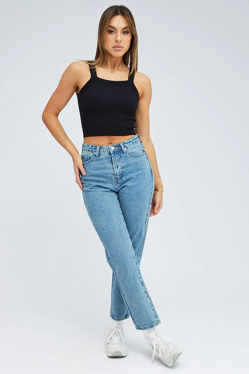 Blue High Rise Mom Jeans sold by Ally Fashion