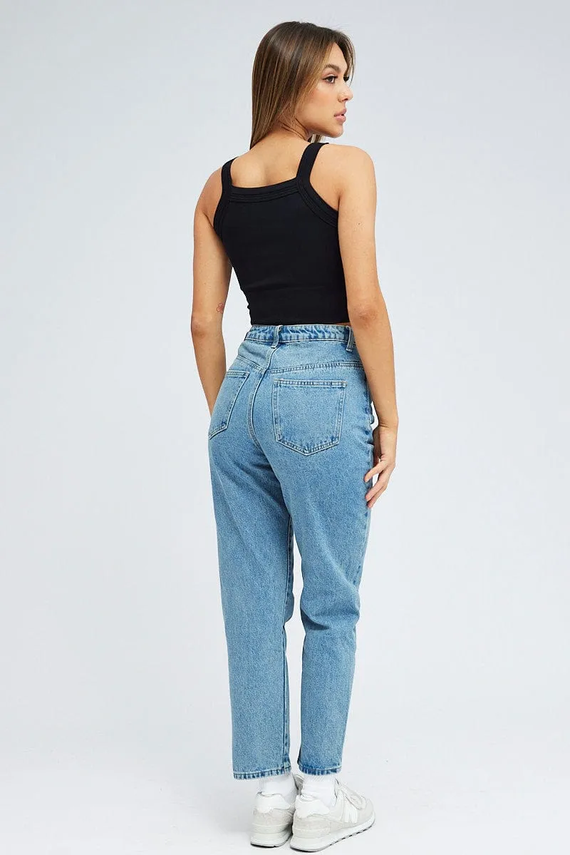 Blue High Rise Mom Jeans sold by Ally Fashion product image thumbnail 5