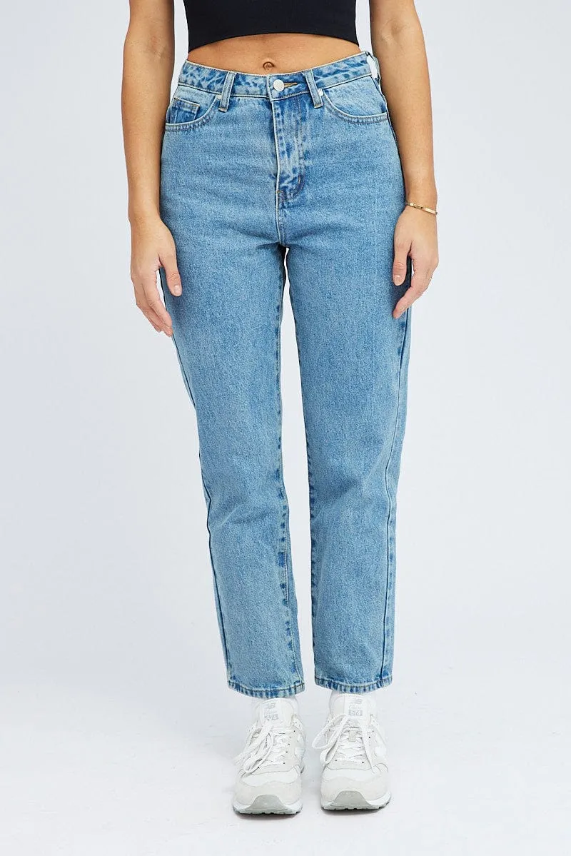 Blue High Rise Mom Jeans sold by Ally Fashion product image thumbnail 2