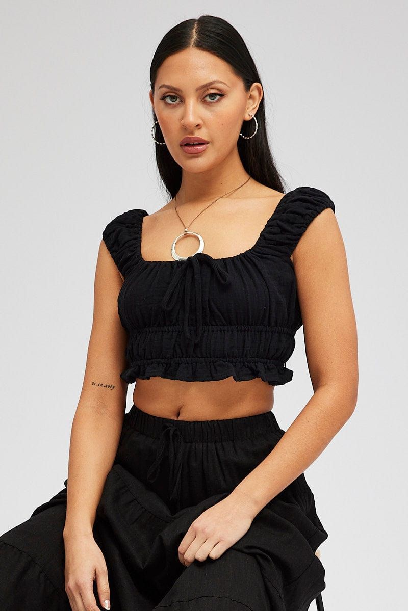 Black Crop Top Short Sleeve sold by Ally Fashion