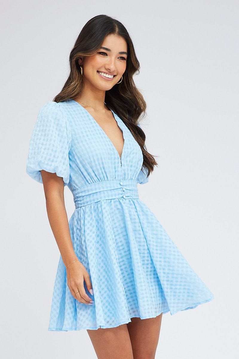 Blue Fit And Flare Dress Puff Sleeve Mini sold by Ally Fashion product image thumbnail 3