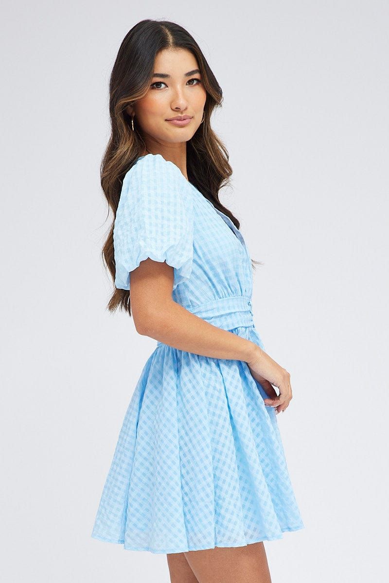 Blue Fit And Flare Dress Puff Sleeve Mini sold by Ally Fashion product image thumbnail 4
