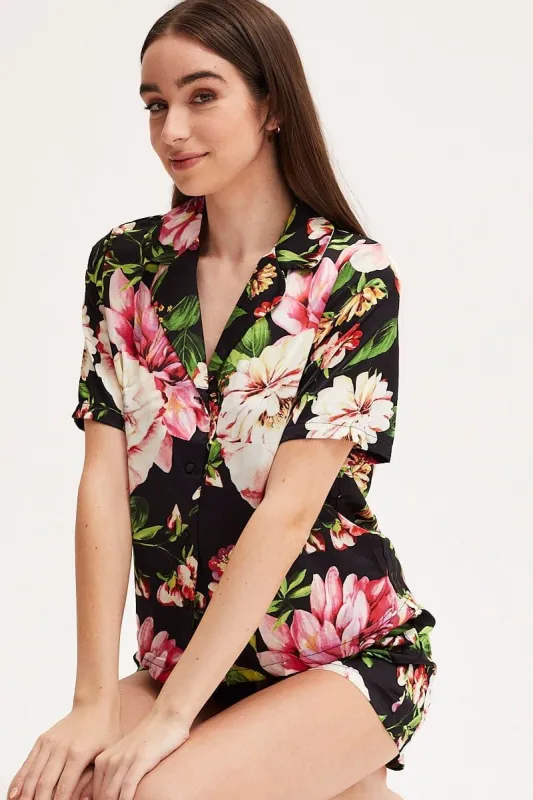 Print Satin Pajamas Set Short Sleeve sold by Ally Fashion
