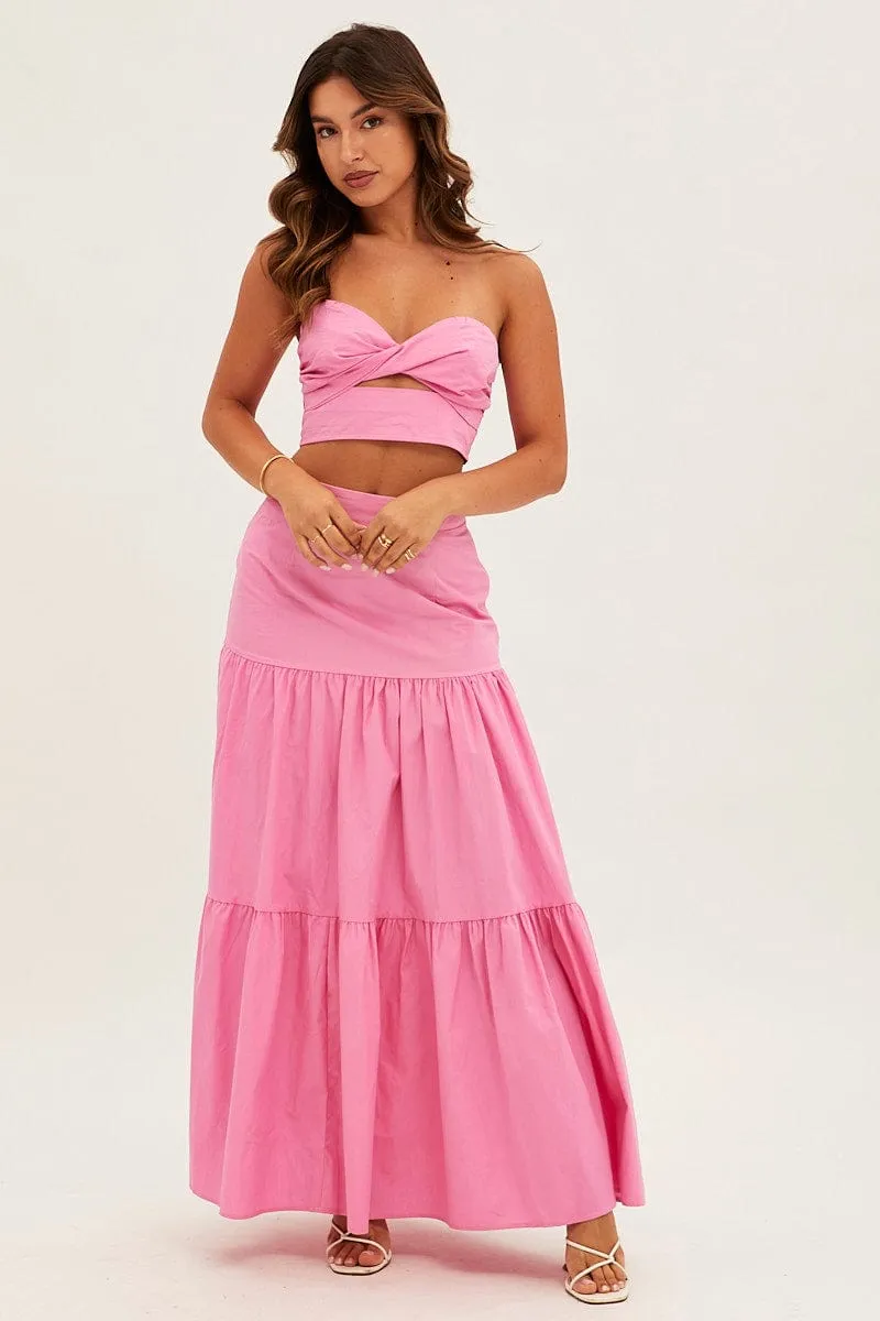 Pink Maxi Skirt High Rise Tiered sold by Ally Fashion product image thumbnail 3