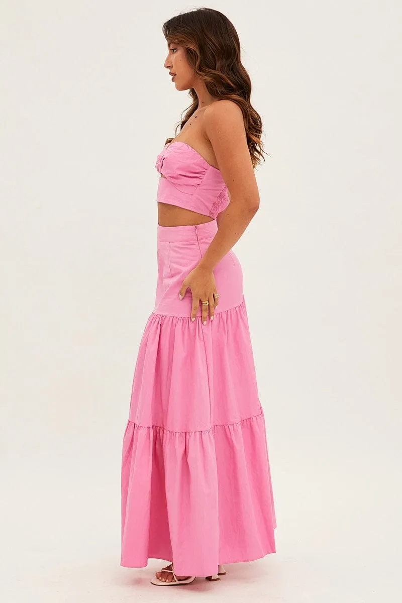 Pink Maxi Skirt High Rise Tiered sold by Ally Fashion product image thumbnail 4