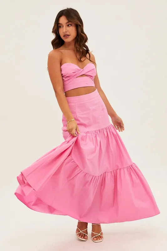 Pink Maxi Skirt High Rise Tiered sold by Ally Fashion