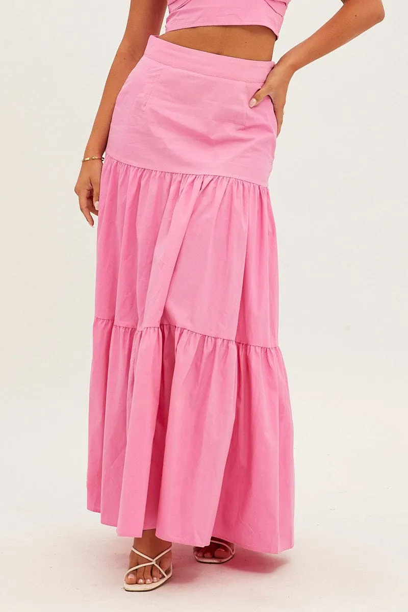 Pink Maxi Skirt High Rise Tiered sold by Ally Fashion product image thumbnail 2