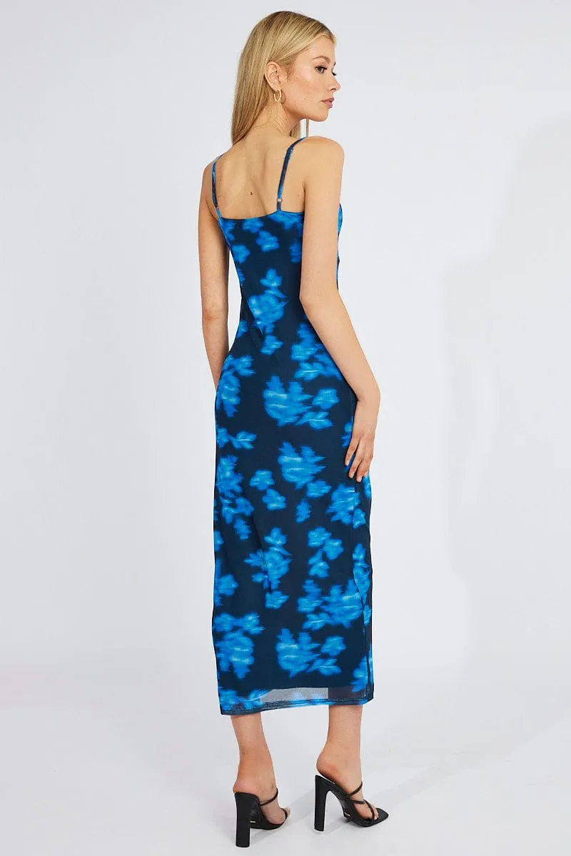 Blue Floral Bodycon Maxi Dress Mesh sold by Ally Fashion product image thumbnail 5