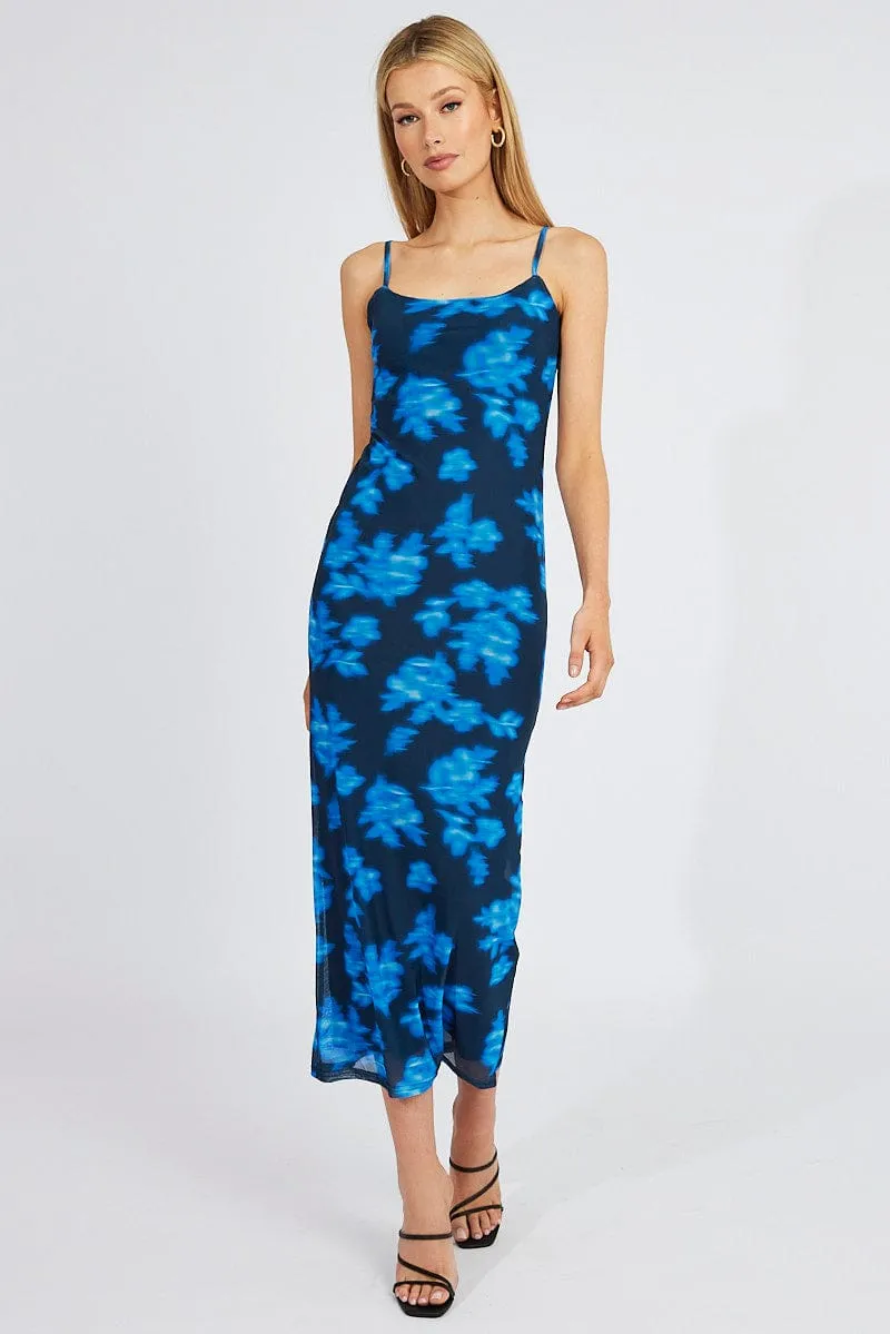 Blue Floral Bodycon Maxi Dress Mesh sold by Ally Fashion product image thumbnail 2