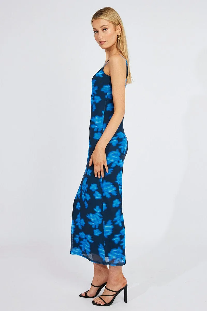 Blue Floral Bodycon Maxi Dress Mesh sold by Ally Fashion product image thumbnail 4
