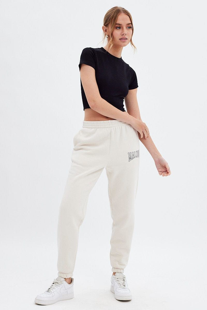 Beige Track Pants High Rise Jogger sold by Ally Fashion