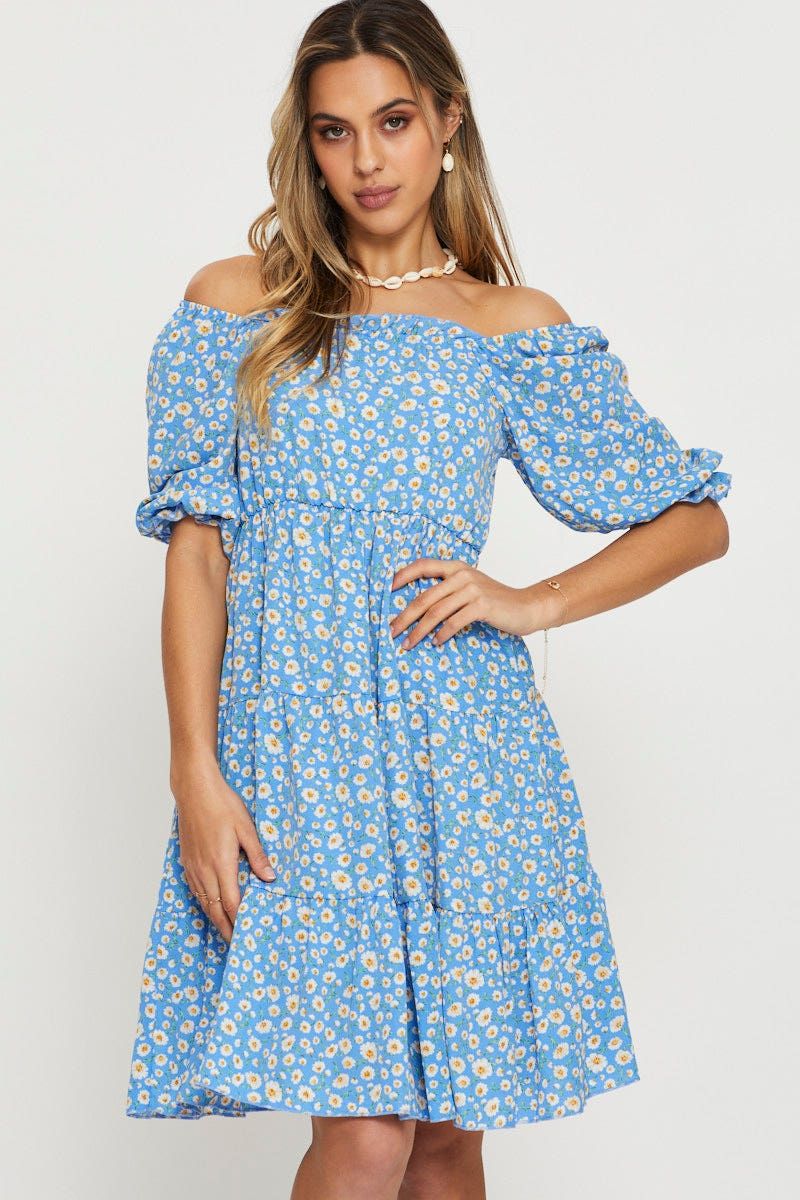 Print Mini Dress Off Shoulder sold by Ally Fashion