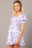 Purple Floral Fit And Flare Dress Puff Sleeve sold by Ally Fashion