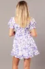 Purple Floral Fit And Flare Dress Puff Sleeve sold by Ally Fashion