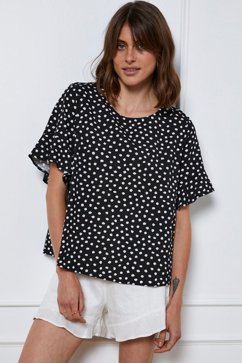 Geo Print Top Short Sleeve Linen sold by Ally Fashion