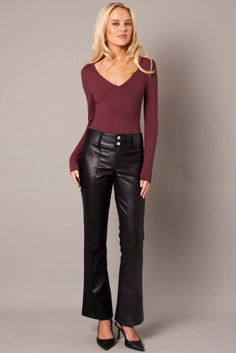 Red Supersoft Bodysuit Long Sleeve V Neck sold by Ally Fashion product image thumbnail 3
