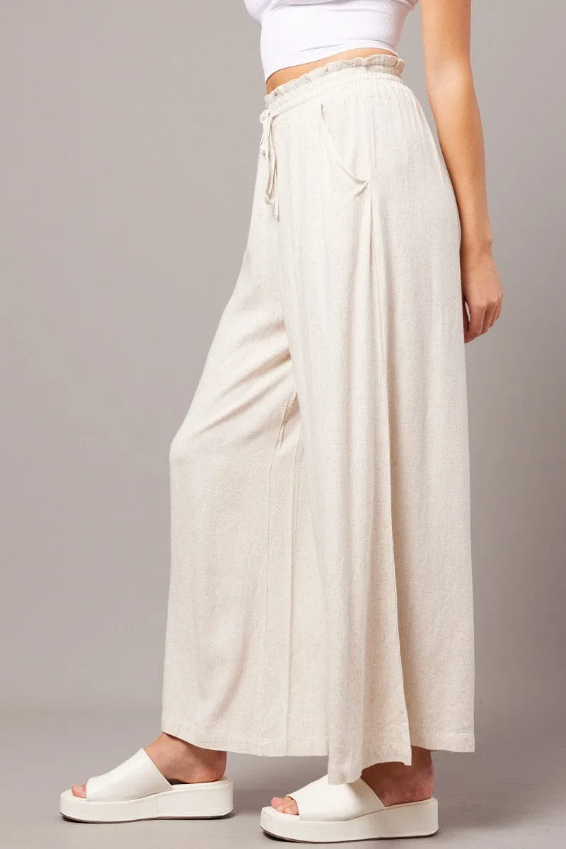 Beige Wide Leg Pants High Rise sold by Ally Fashion product image thumbnail 4