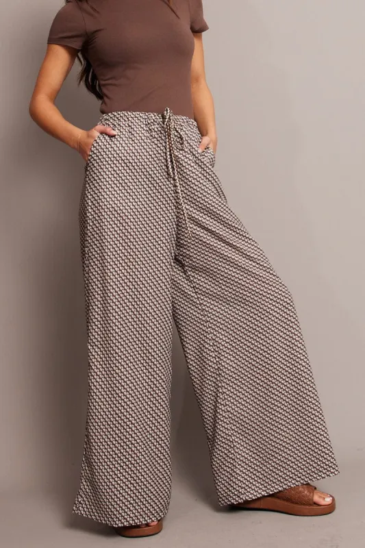 Brown Geo Wide Leg Pants High Rise sold by Ally Fashion