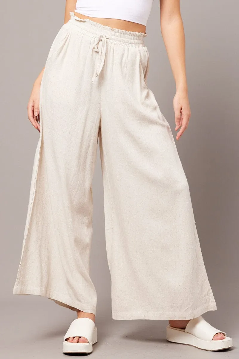 Beige Wide Leg Pants High Rise sold by Ally Fashion product image thumbnail 3