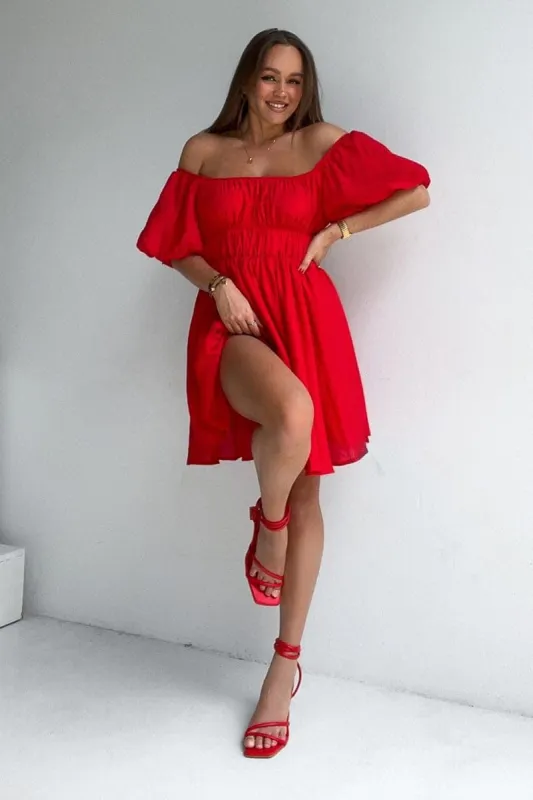 Red Mini Dress Fit & Flare Off Shoulder sold by Ally Fashion