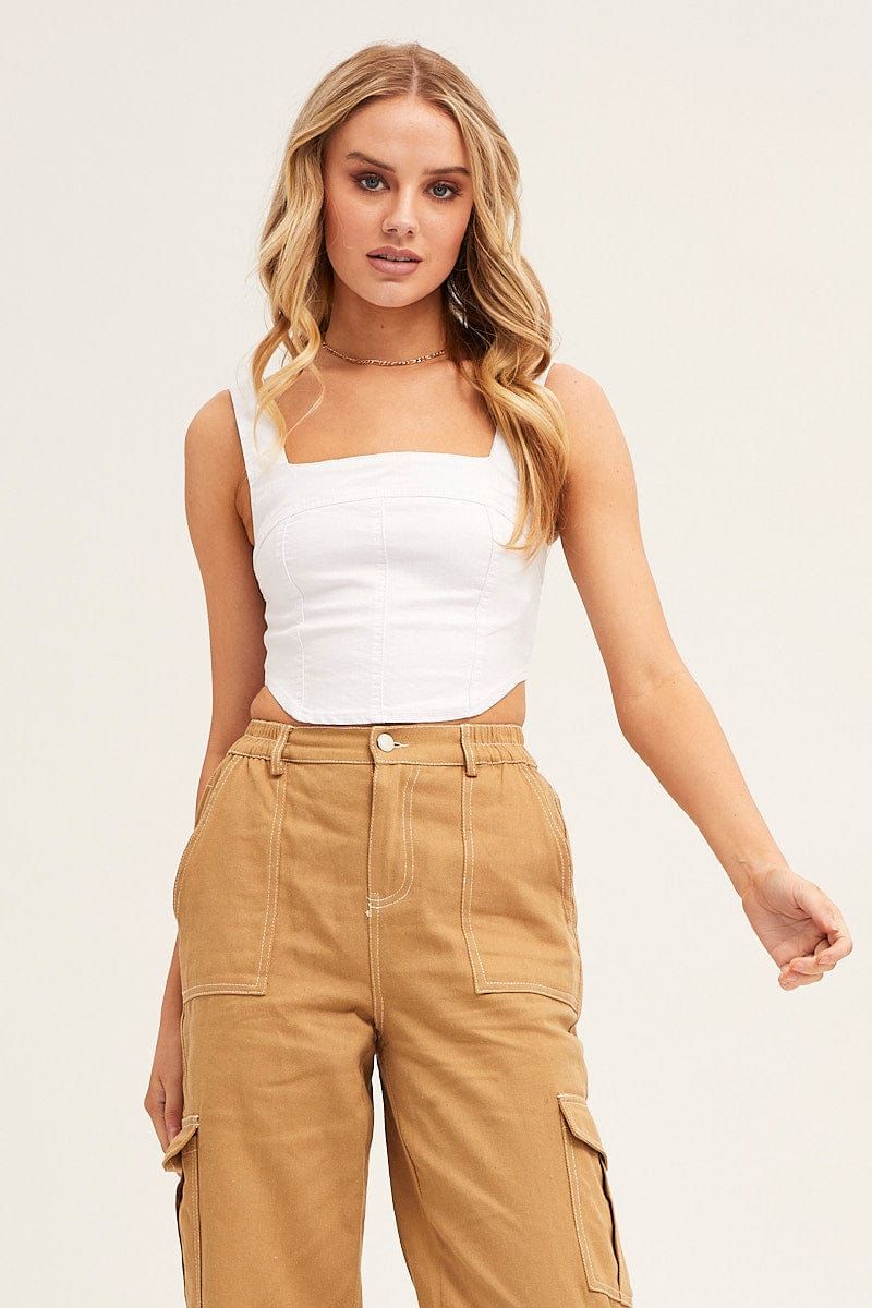 White Corset Top Sleeveless Crop Stretch Denim sold by Ally Fashion product image thumbnail 3