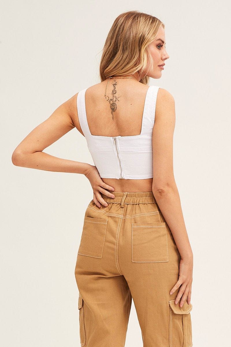 White Corset Top Sleeveless Crop Stretch Denim sold by Ally Fashion product image thumbnail 5