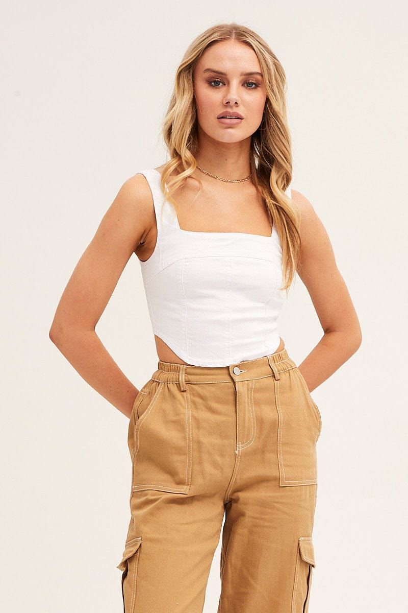 White Corset Top Sleeveless Crop Stretch Denim sold by Ally Fashion