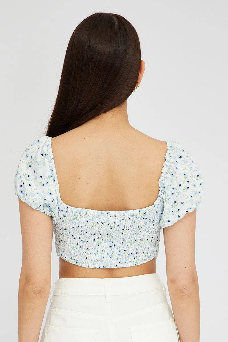 Blue Ditsy Crop Top Short Sleeve Square Neck sold by Ally Fashion product image thumbnail 5