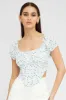 Blue Ditsy Crop Top Short Sleeve Square Neck sold by Ally Fashion