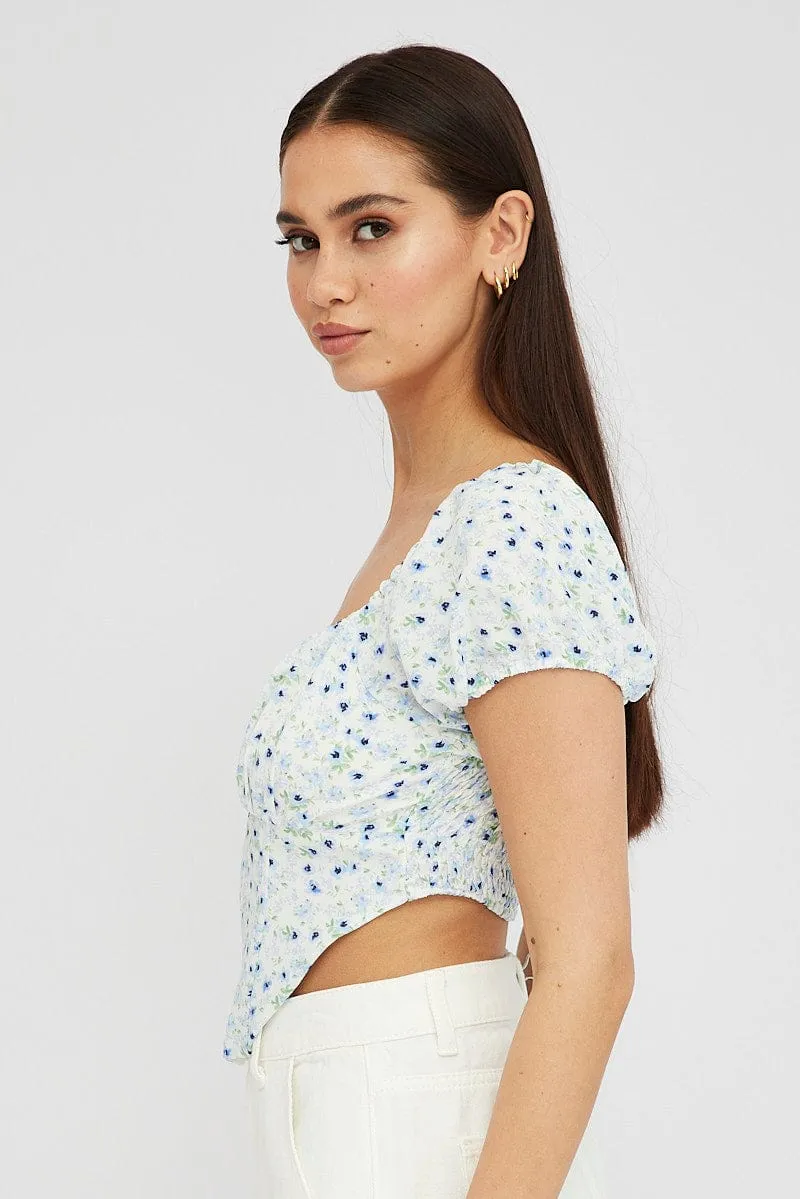 Blue Ditsy Crop Top Short Sleeve Square Neck sold by Ally Fashion product image thumbnail 4